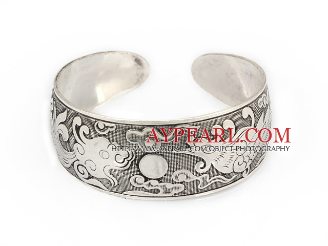 Fashion Style Carved Dragon Pattern Bold Adjustable Metal Bangle Bracelet