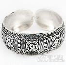 Classic Style Carved Geometric Patterns Bold Adjustable Metal Bangle Bracelet