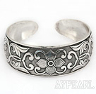 Classic Style Carved Flower Patterns Bold Adjustable Metal Bangle Bracelet