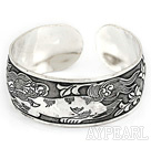 Classic Style Carved Dargon Pattern Bold Adjustable Metal Bangle Bracelet