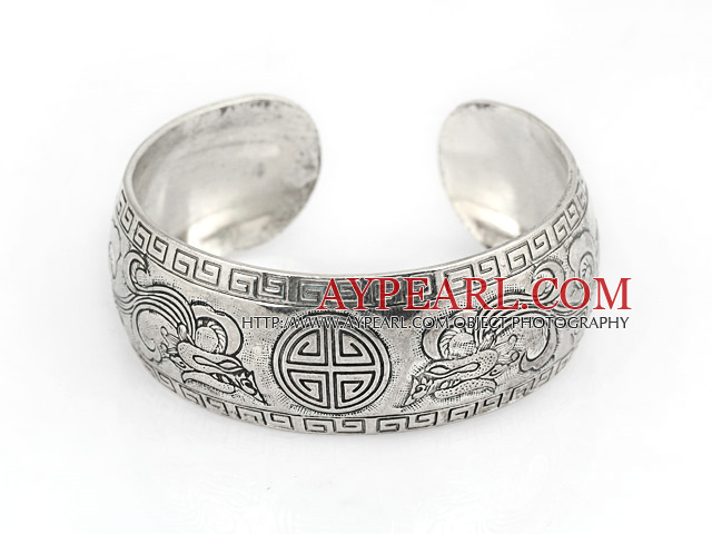 Classic Style Carved Dragon Pattern Bold Adjustable Metal Bangle