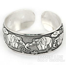 Fashion Style Carved Elephant Pattern Bold Adjustable Metal Bangle Bracelet