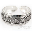 Fashion Style Carved Peony Pattern Bold Adjustable Metal Bangle Bracelet