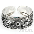 Classic Style Carved Flower Pattern Bold Adjustable Metal Bangle