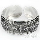 Classic Style Carved Rhombus Flower Pattern Bold Adjustable Metal Bangle