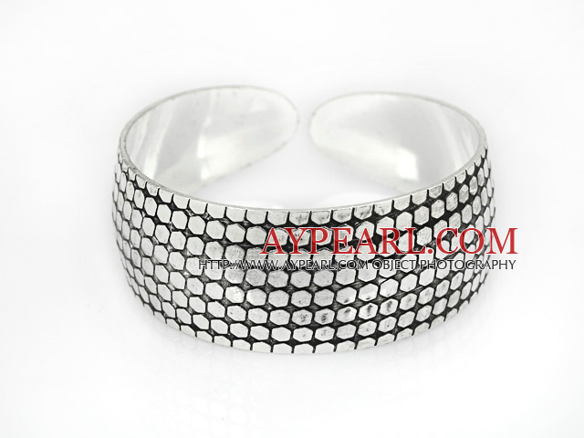 Classic Style Carved Hexagon Pattern Bold Adjustable Metal Bangle Bracelet
