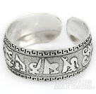 Classic Style Carved Alphabet Pattern Bold Adjustable Metal Bangle Bracelet