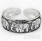 Classic Style Carved Elephant Pattern Adjustable Metal Bangle Bracelet