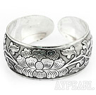 Fashion Style Carved Big Peony Pattern Bold Adjustable Metal Bangle Bracelet