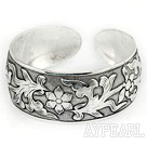 Simple Style Carved Flower Pattern Bold Adjustable Metal Bangle Bracelet