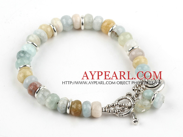 Abacus Shape Faceted Flower Aquamarine Bracelet with Toggle Clasp