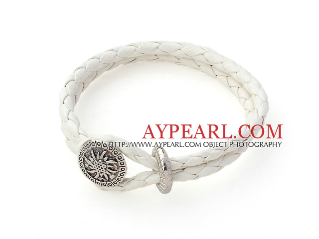 5 Pieces Simple Style White Leather Bracelets with Metal Clasp ( Total 5 Pieces)