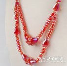 double strand red Czech crystal necklace with extendable chain