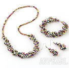 Multi Color Plated Crystal Set (Necklace Bracelet and Matched Earrings)