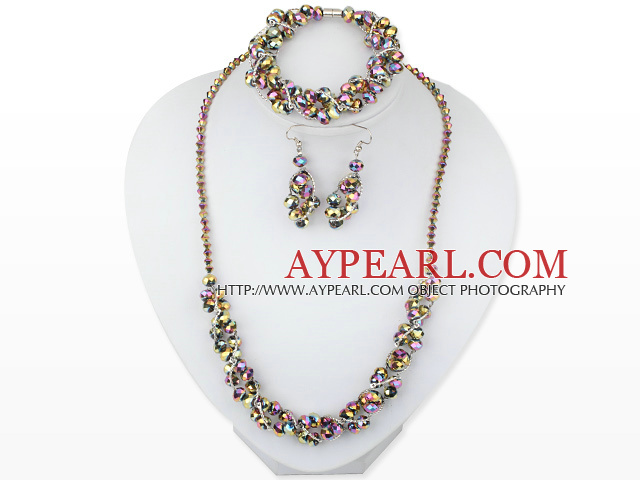 Multi Color Plated Crystal Set (Necklace Bracelet and Matched Earrings)