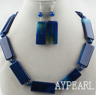 Rectangle Shape Dark Blue Agate Set ( Necklace and Matched Earrings )