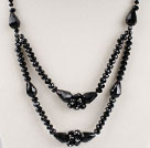 double strand black Czech crystal necklace with extendable chain