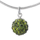 Classic Design Olive green Rhinestone Ball Pendant Necklace with Metal Chain