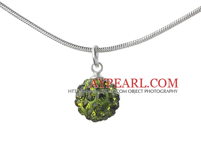 Classic Design Olive green Rhinestone Ball Pendant Necklace with Metal Chain