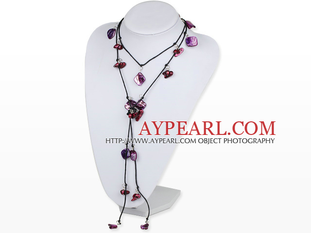 fashion costume jewelry purple tooth pearl and shell necklace