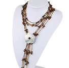 fashion costume jewelry tiger eye and black lip shell flower necklace