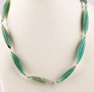 carved leaf shape green agate necklace