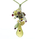 17.7 inches olive jade garnet pendant necklace