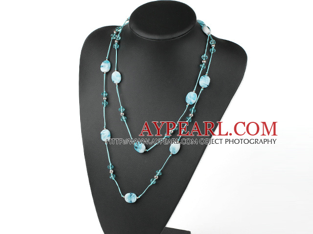 fashion long style crystal and colored glaze necklace