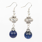 Simple Style Round Lapis And Tibet Silver Charm Earrings With Fish Hook