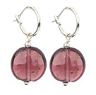 Purple Red Color Flat Round Colored Glaze Earrings