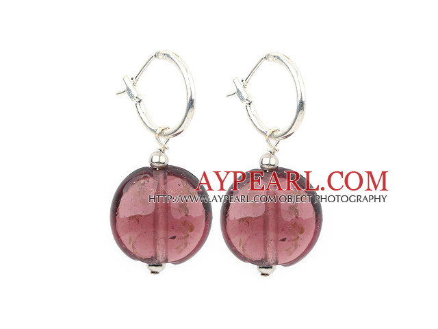 Purple Red Color Flat Round Colored Glaze Earrings