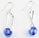 Lovely Round Faceted Blue Crystal And Loop Metal Dangle Earrings With Fish Hook