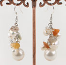 pearl and rutilated quartz and seashell beads earrings