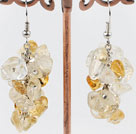 Lovely Cluster Style 6-8Mm Citrine Chipped Dangle Earrings With Fish Hook