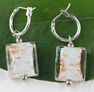 Lovely Square Shape White Colored Glaze Dangle Earrings With Ear Hoops