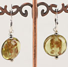 Yellow Green Flat Round Colored Glaze Earrings