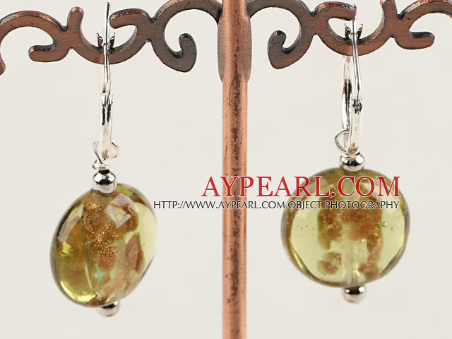 Yellow Green Flat Round Colored Glaze Earrings
