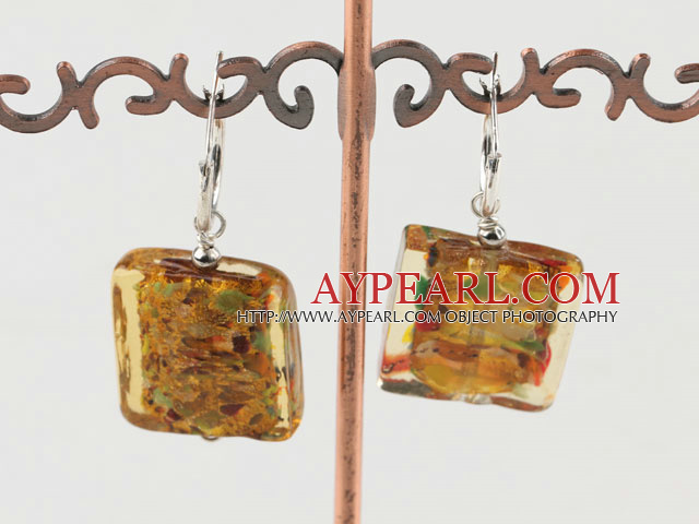 Square Shape Colorful Painting Colored Glaze Earrings