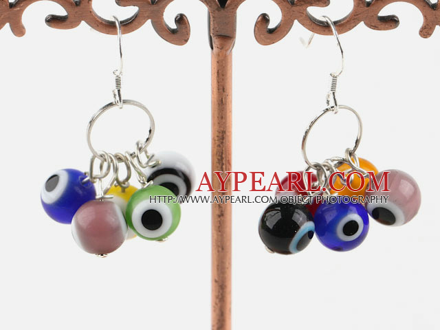 Lovely Mixed Round Eye Shape Colored Glaze Loop Metal Dangle Earrings With Fish Hook