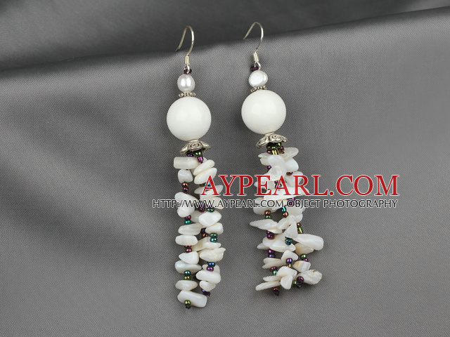 Fashion White Series Pearl Chipped Shell And Giant Clam Dangle Earrings
