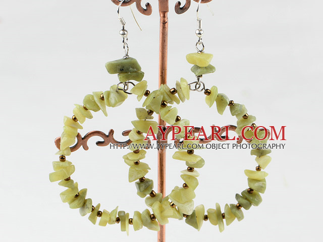 Large-diameter circle lemon jade stone earrings