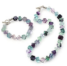 Irregular Shape Rainbow Fluorite Beaded Necklace Bracelet Set