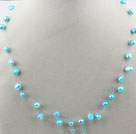 Fancy Style Lake Blue Freshwater Pearl Bridal Necklace