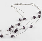 sparkly multi strand 9*14mm purple color crystal necklace
