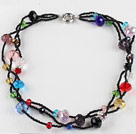 multi strand colorful crystal necklace with moonlight clasp