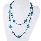 long style 47.2 inches blue colored glaze and crystal necklace