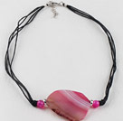 pink strip style agate necklace with extendable chain
