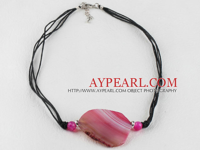 pink strip style agate necklace with extendable chain