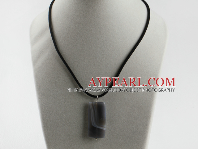 simple style rectangle shape gray agate pendant necklace