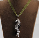 black and white crystal ribbon necklace with extendable chain